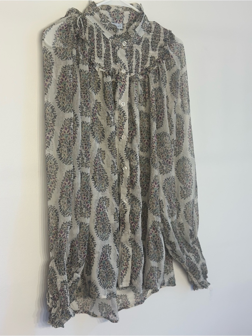 Topshop Women’s Size 8 Paisley Ruffle Button Front Blouse Boho